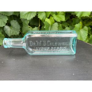 Dr W B Caldewells Syrup Pepsin Monticello Illinois Aqua Glass Apothecary Bottle